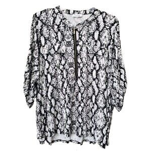Calvin Klein Snake Print Roll-Tab Sleeve Quarter Zip Blouse Size 3X